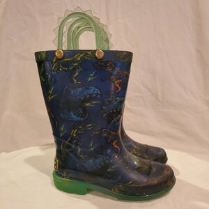 Western Chief rain boots kids size 8 Dino brush stripe light up and waterproof